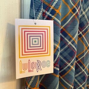 LuLaRoe Blue red gold and white plaid Maxi Skirt